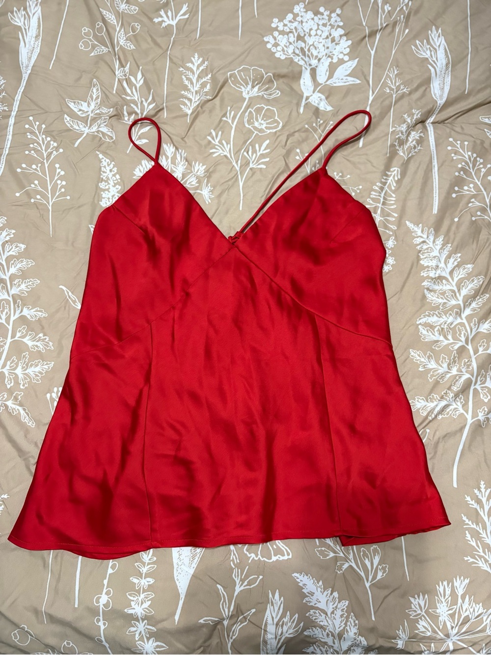 Red Satin Camisole Tank Top - Women